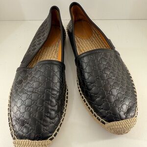 Gucci Black Leather Espadrille Loafers
